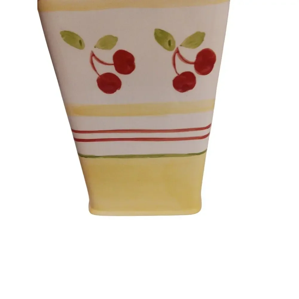 RARE Yellow Red Cherries Clay Canister Art Sonoma Ceramic 8